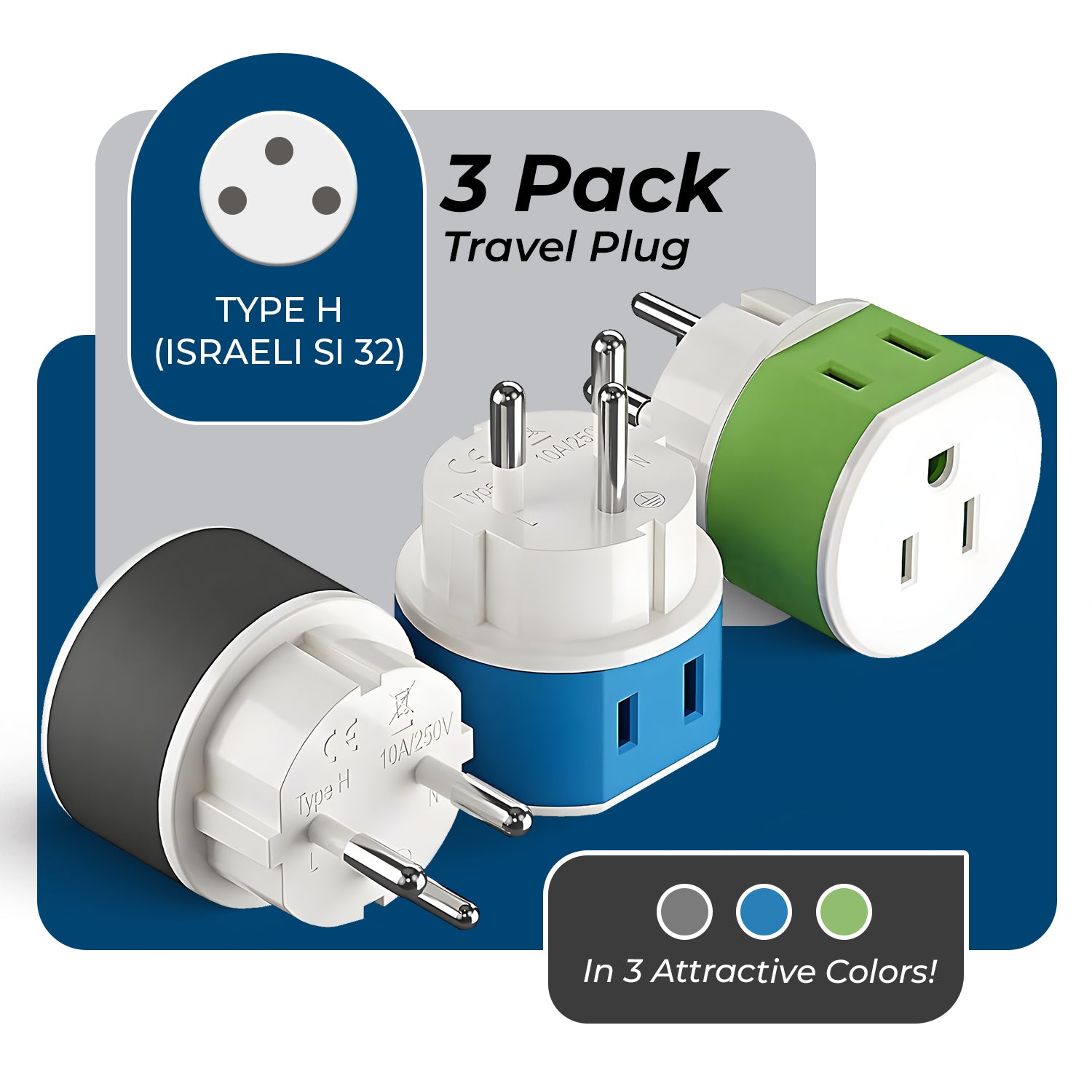 OREI Compact 2-in-1 Travel Adapter for Palestine & Israel - Type H (US-14)