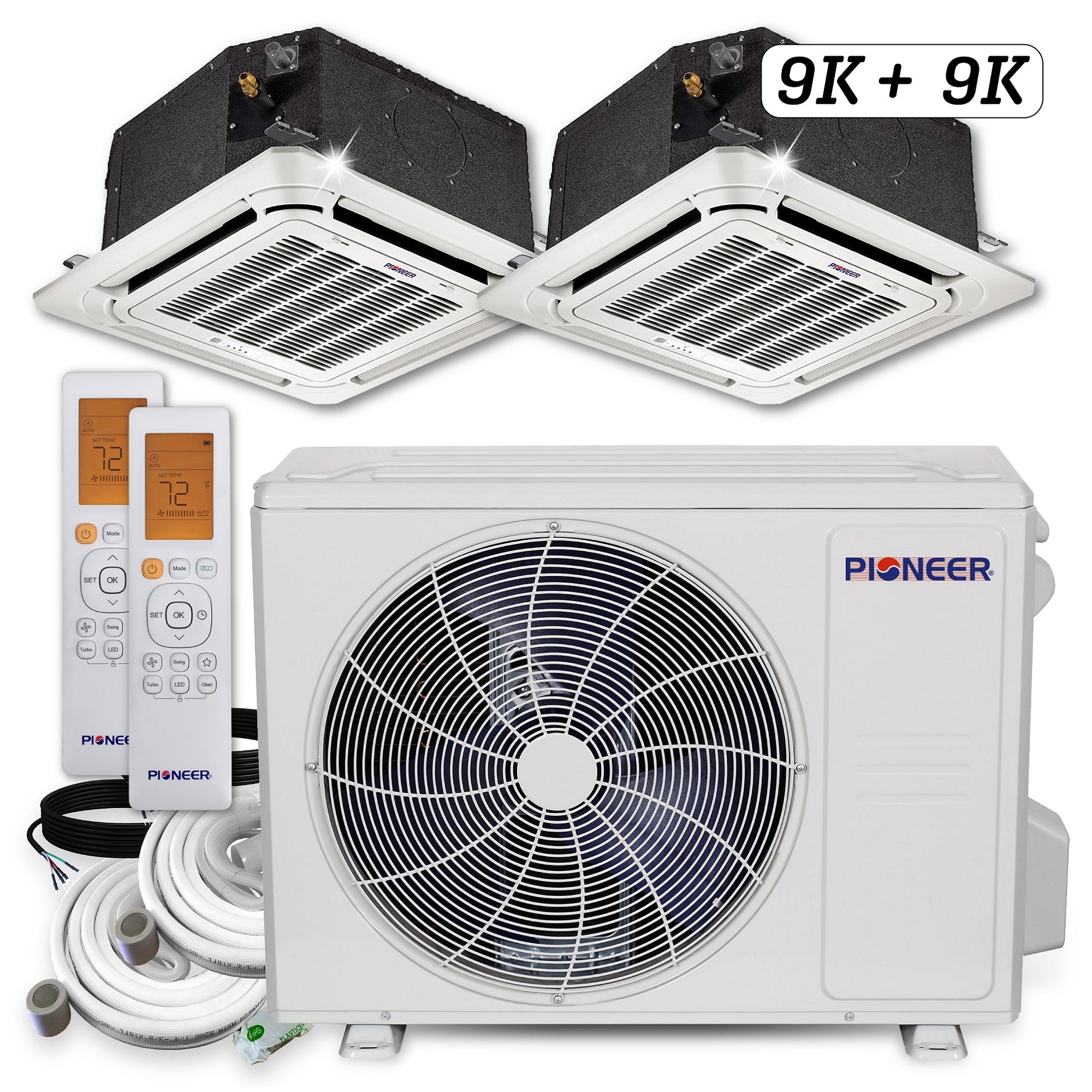 1.5-Ton 21 SEER2 Dual Zone Ceiling Cassette Heat Pump with 18000 BTU 230-Volt