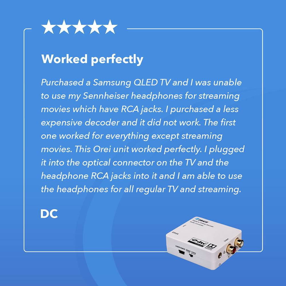 Enhanced Dolby Digital Audio Converter - SPDIF/Coaxial to RCA Output (DA34)
