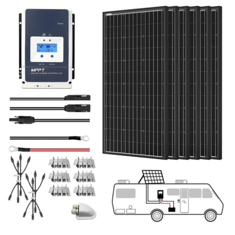 ACOPOWER 600W All-Black Mono Solar Panel Kit with 50A Controller