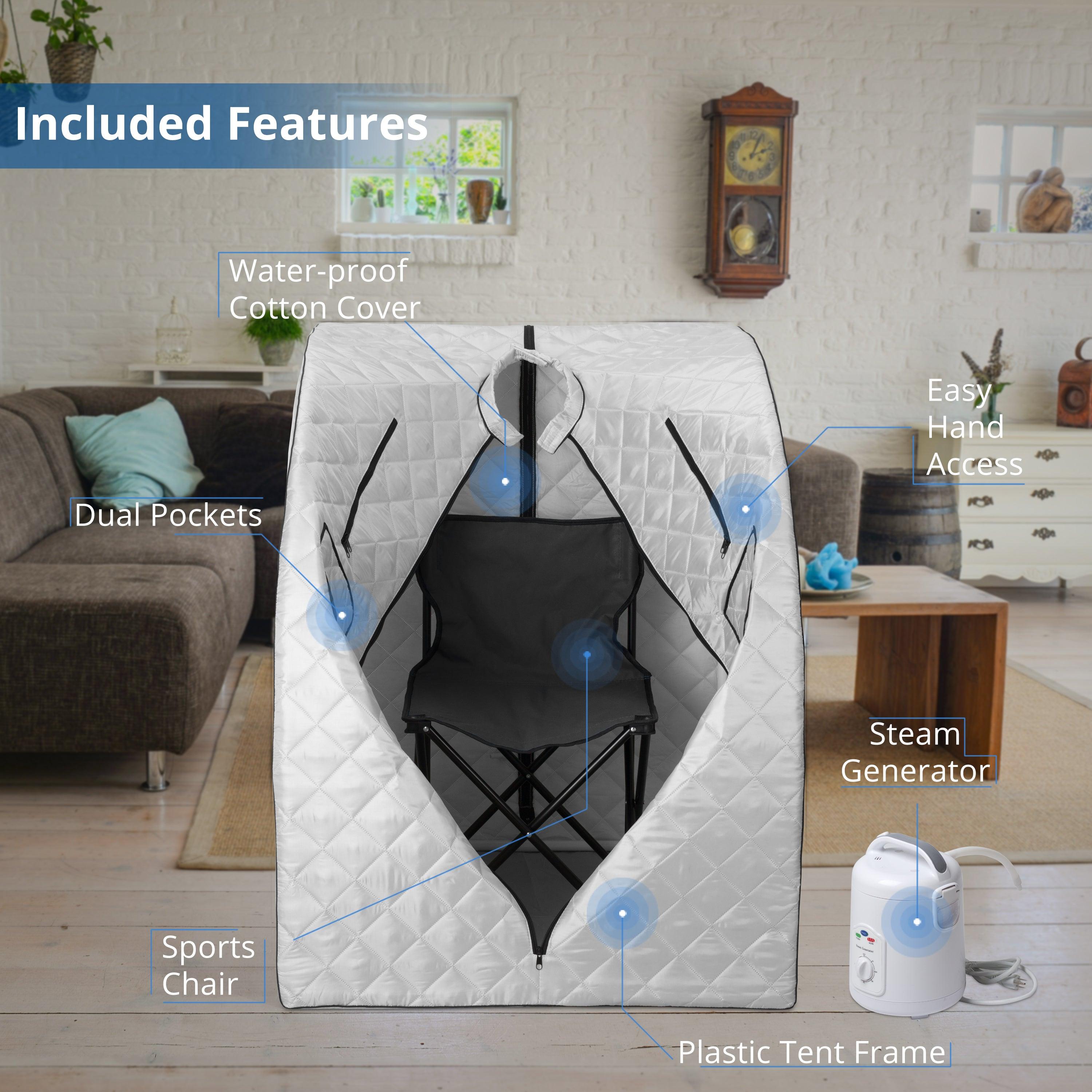 Durasage Health - Oversized Portable Home Steam Sauna for Weight Loss, Detox & Relaxation with Chair - Silver