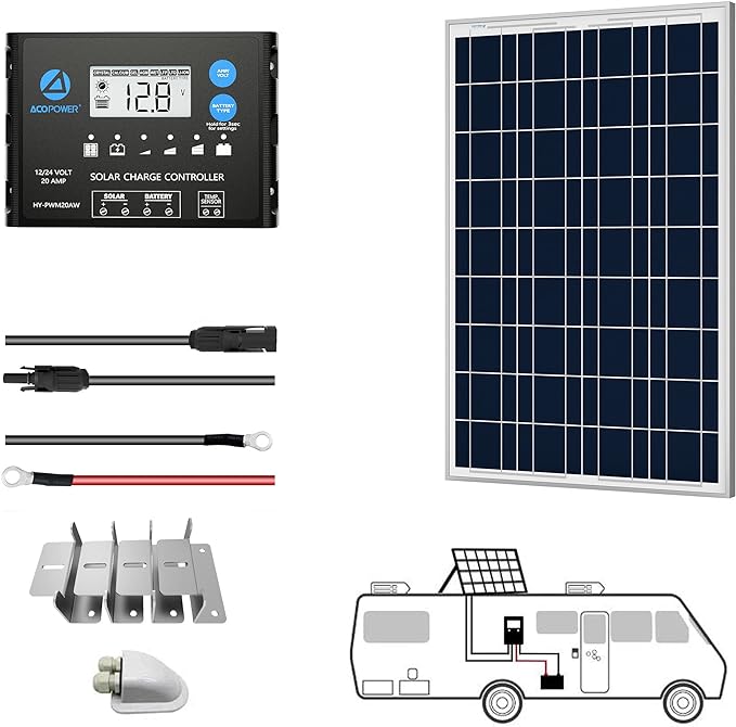 ACOPOWER 100W 12V Poly Solar RV Kit with 20A PWM Charge Controller - Your Ultimate Solar Solution for Off-Grid Adventures