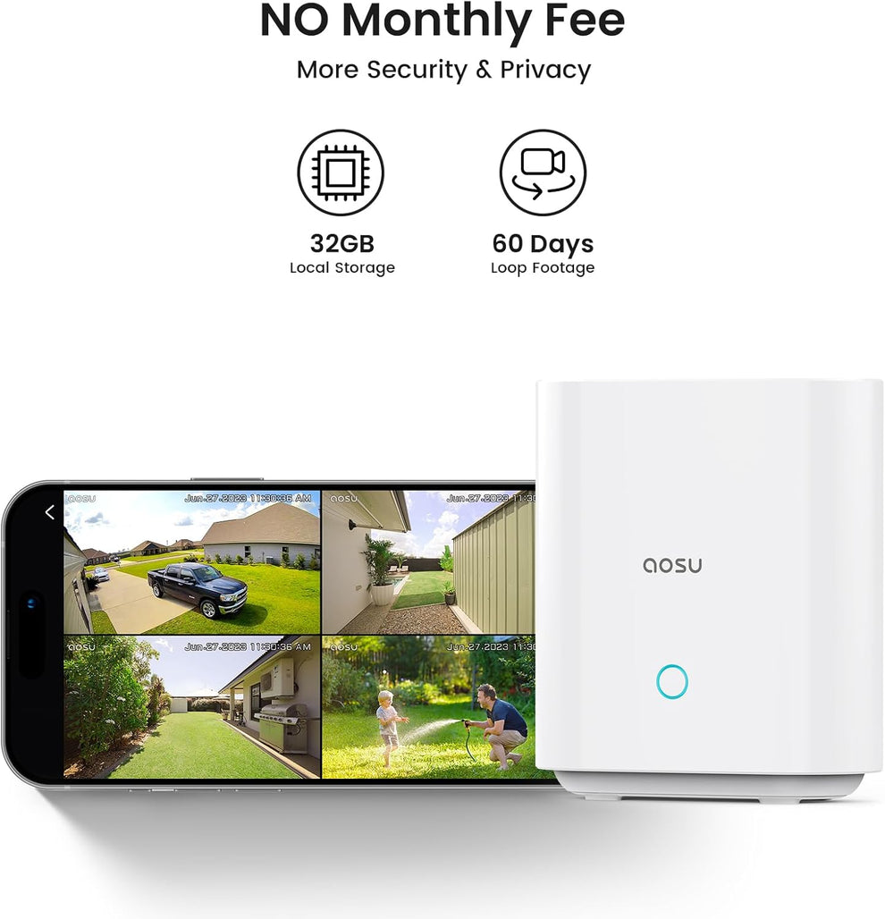 AOSU 2K Outdoor Security Camera Kit - 4 Cameras with Solar Power