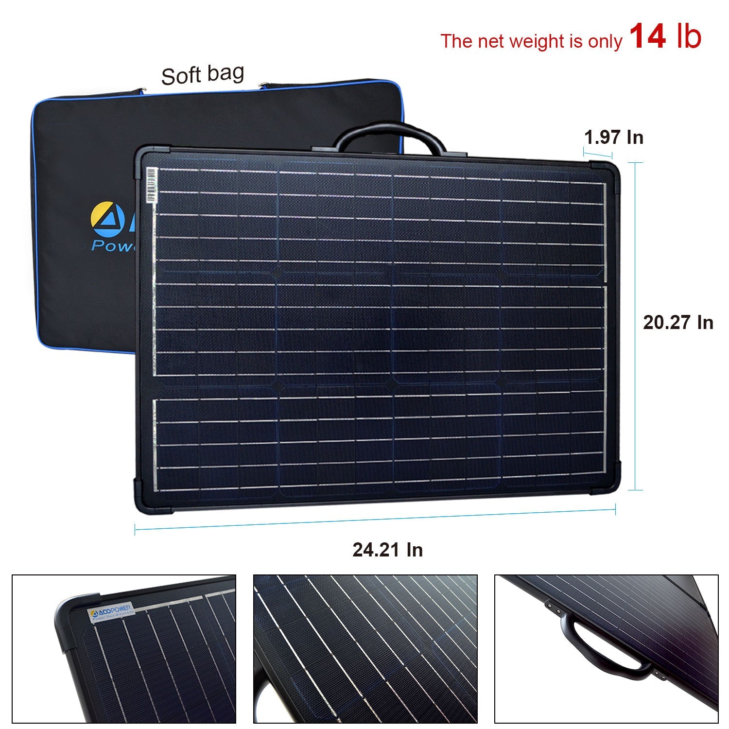 Acopower 120W Foldable Lightweight Solar Suitcase Kit with Controller