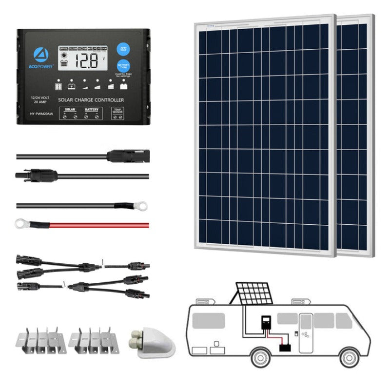 ACOPOWER 200W 12V Polycrystalline Solar Kit for RVs - Simplify Your Solar Setup