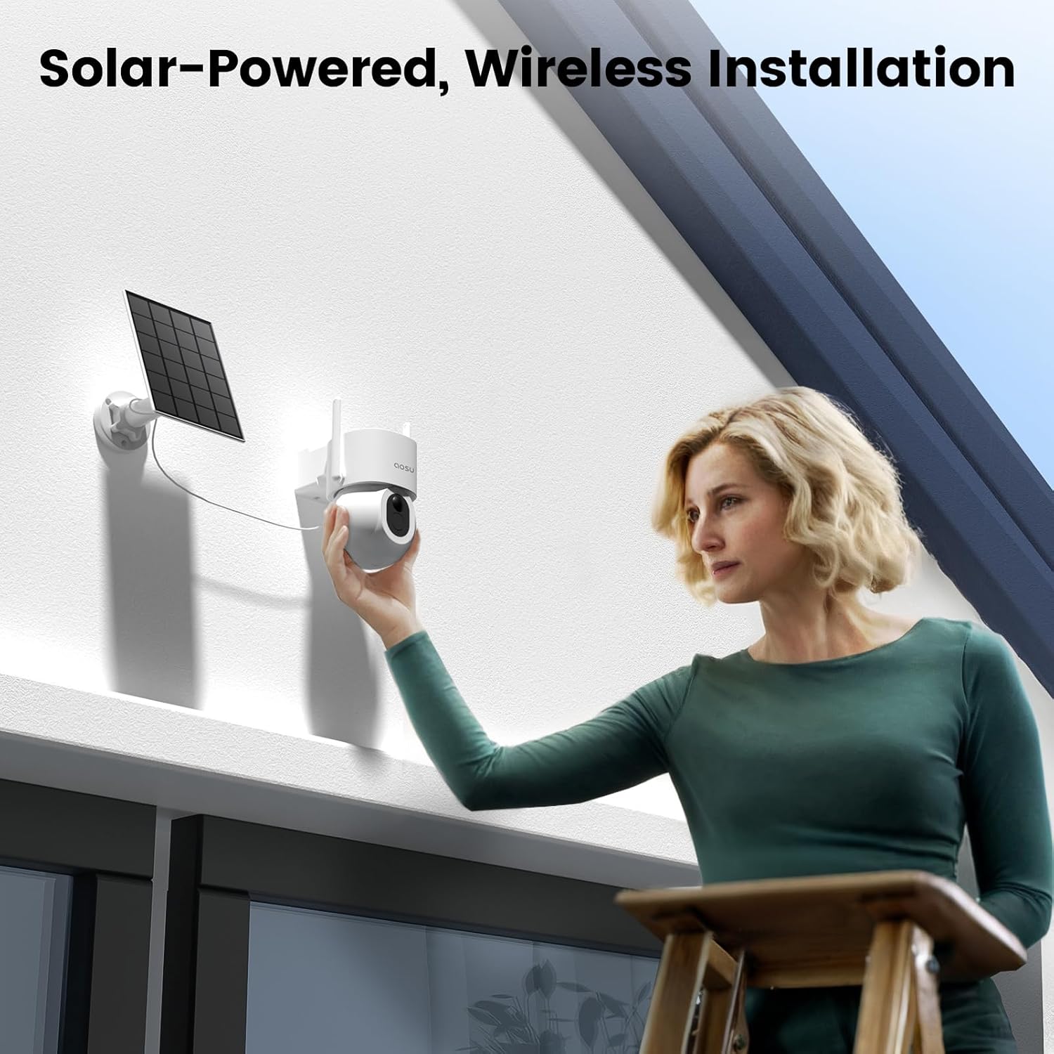 AOSU 360° Pan/Tilt Solar Wireless Outdoor Security Camera with Floodlight