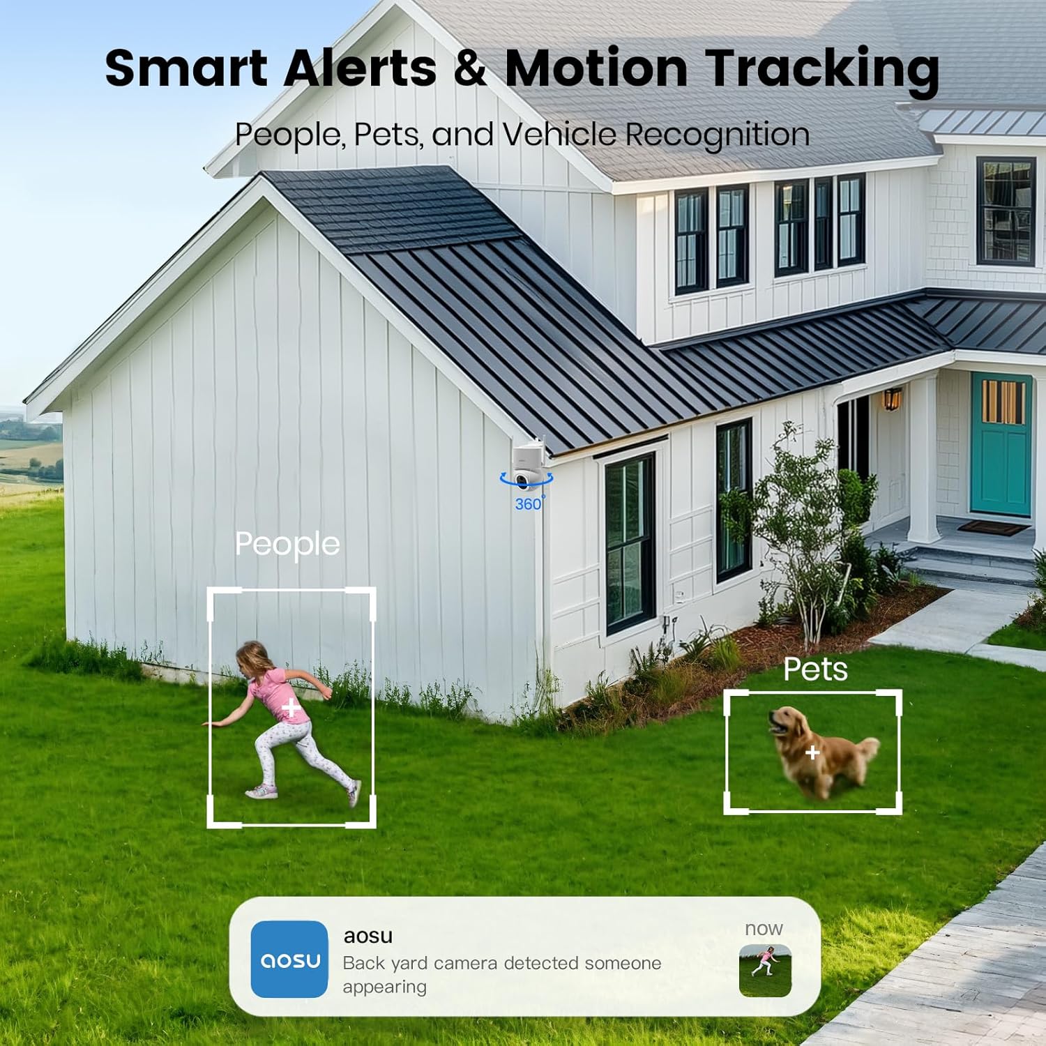 AOSU 360° Pan/Tilt Solar Wireless Outdoor Security Camera with Floodlight