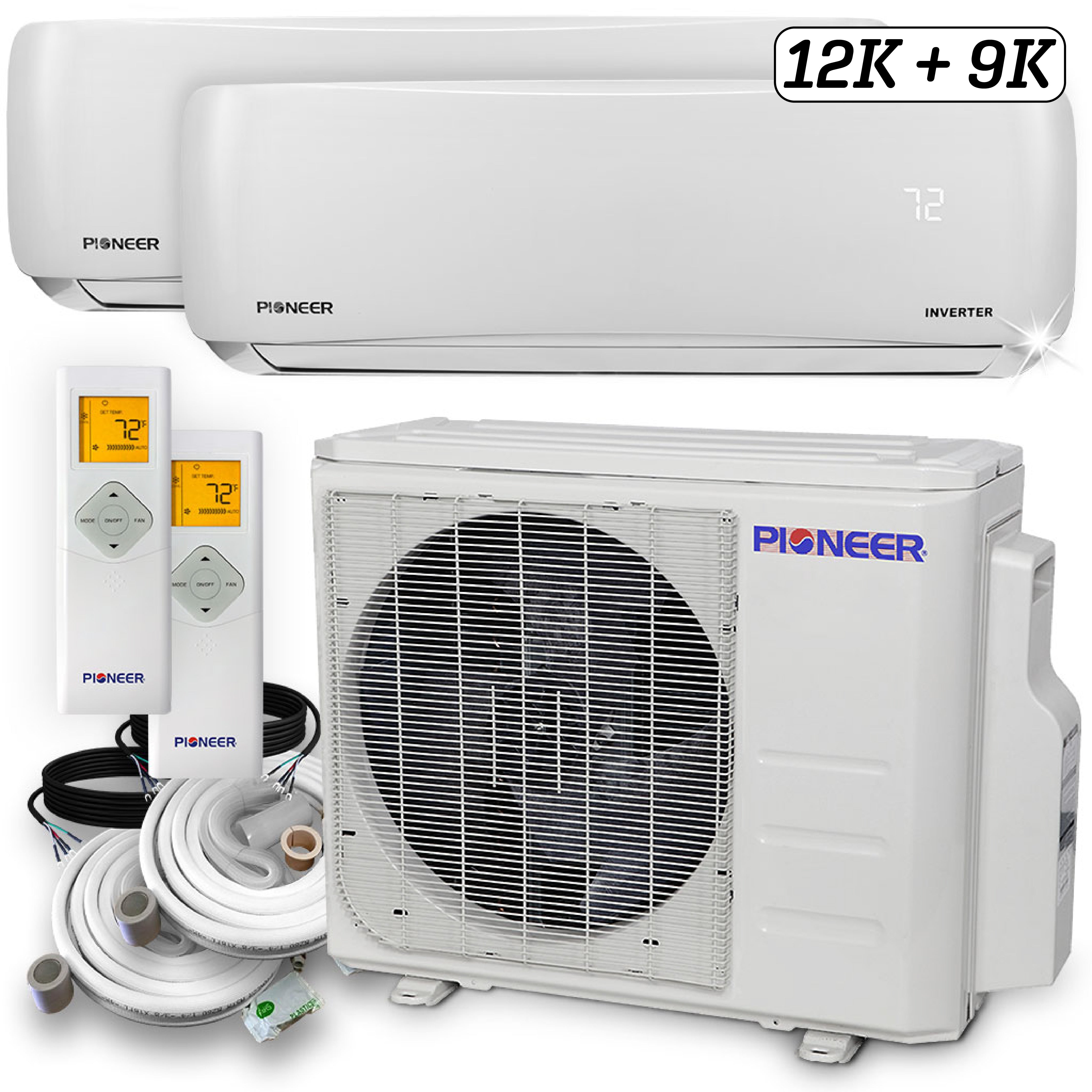 Pioneer 2-Zone Wall Mount Air Conditioner Heat Pump - 21000 BTU, 21 SEER2, 230V