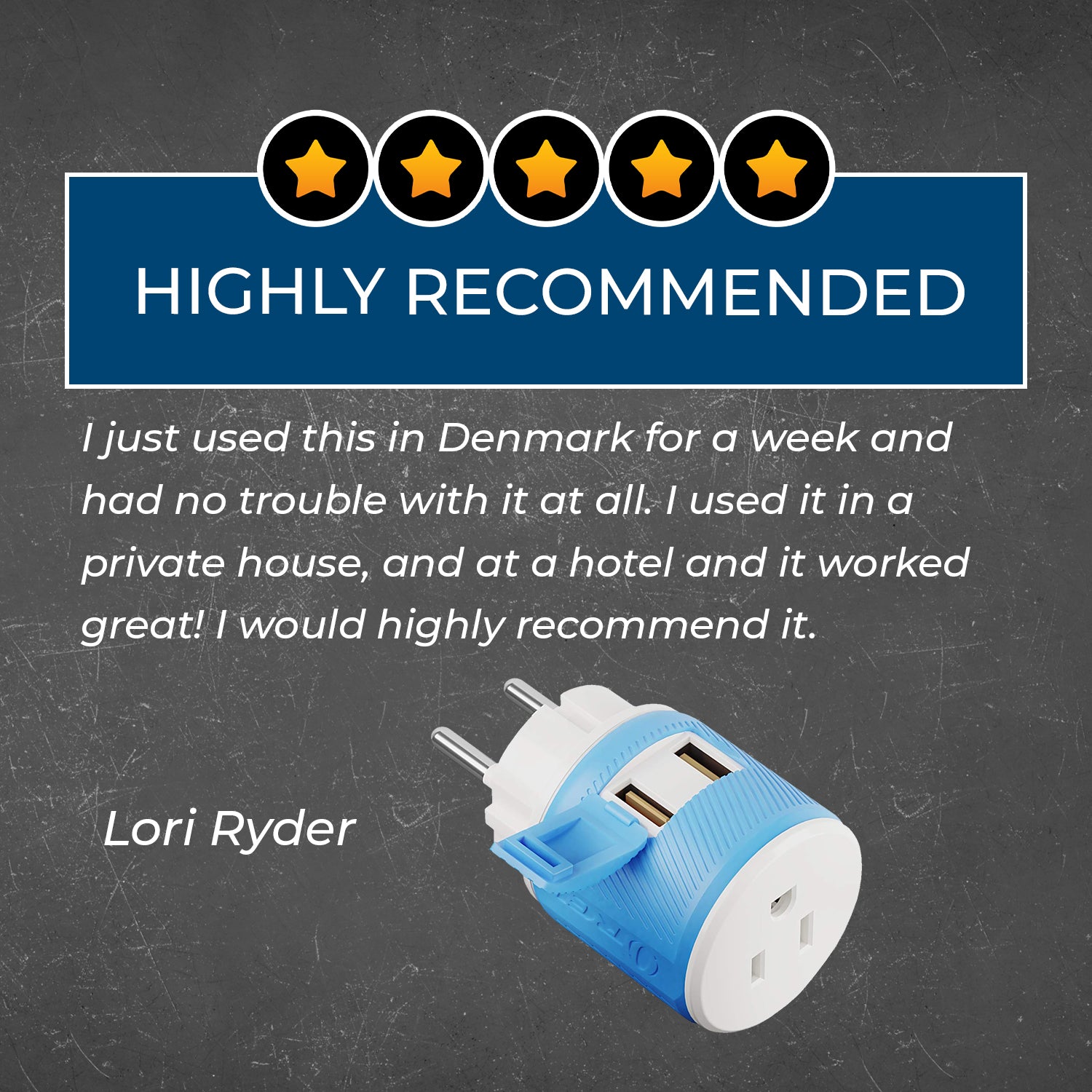 OREI Compact Denmark Travel Adapter - 3-in-1 with 2 USB Ports