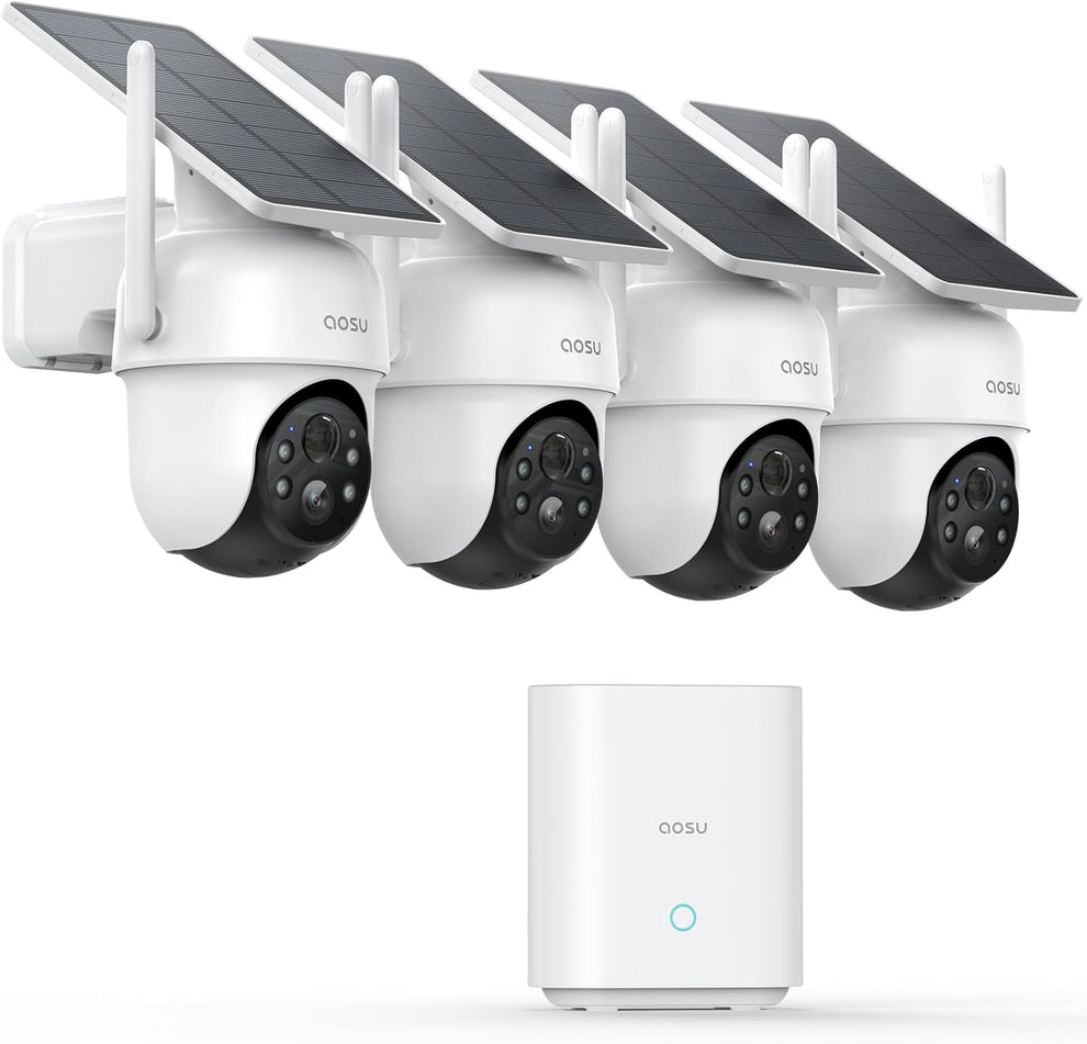 AOSU 2K Outdoor Security Camera Kit - 4 Cameras with Solar Power