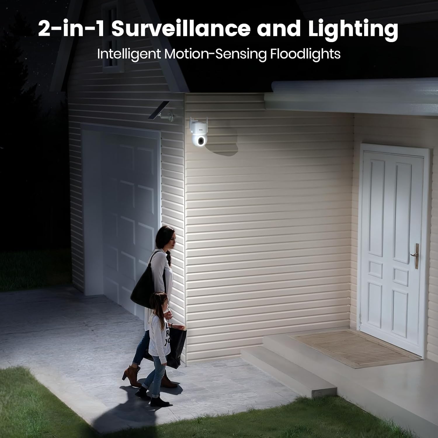 AOSU 360° Pan/Tilt Solar Wireless Outdoor Security Camera with Floodlight