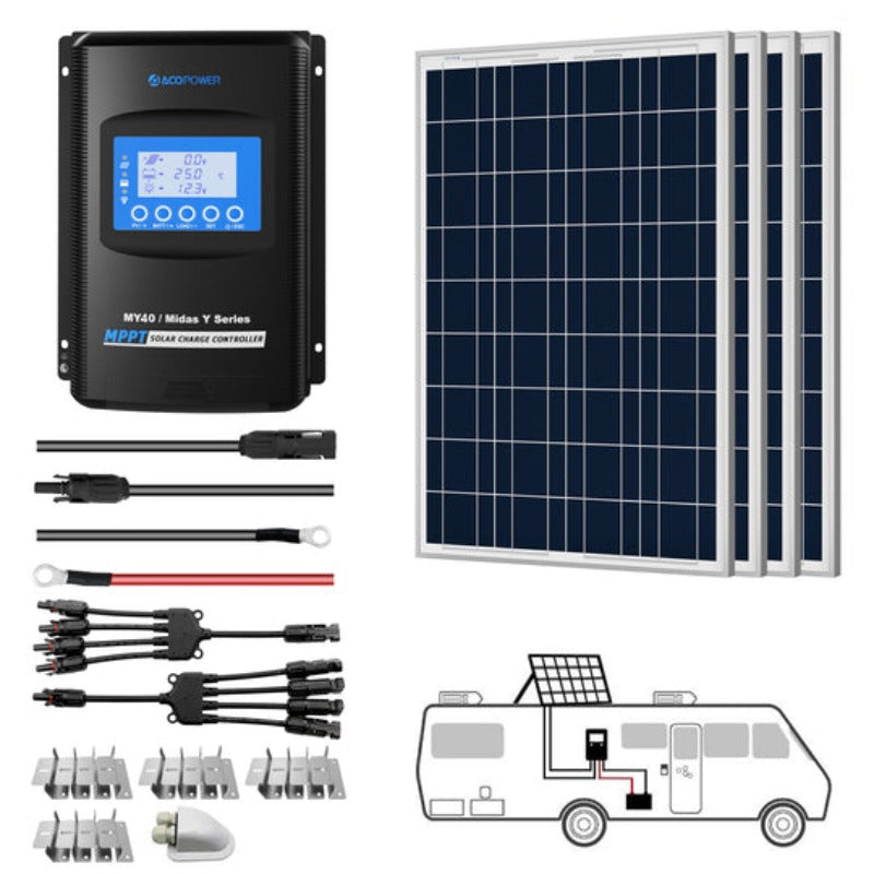 ACOPOWER 400W 12V Polycrystalline Solar Kit for RVs - Effortless Energy Solution
