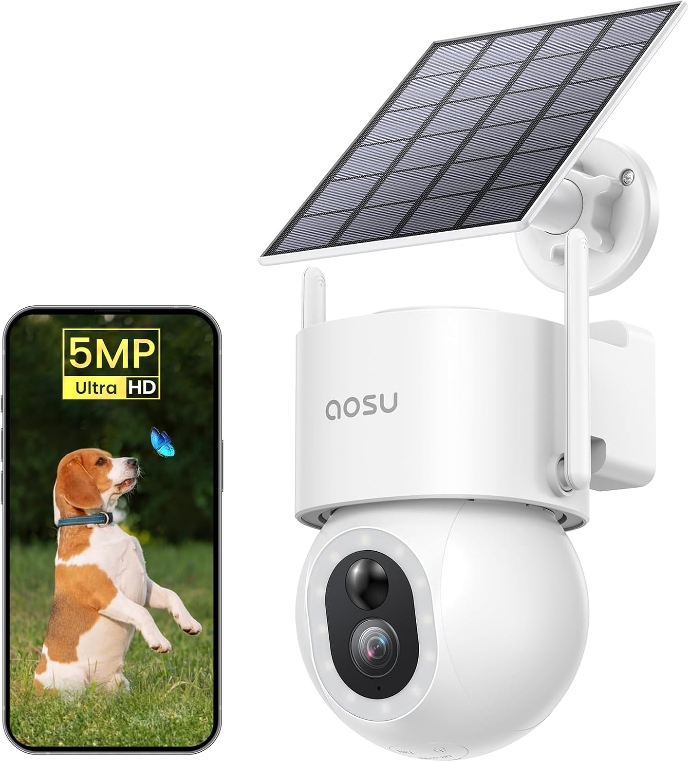 AOSU 360° Pan/Tilt Solar Wireless Outdoor Security Camera with Floodlight