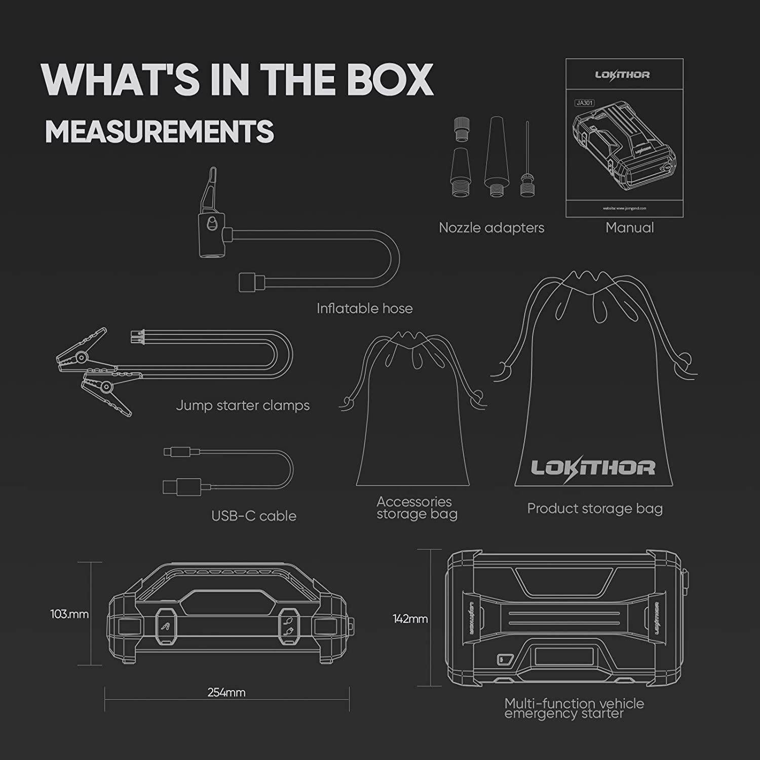 Lokithor JA301 All-in-One Powerhouse: Jump Starter & Air Compressor
