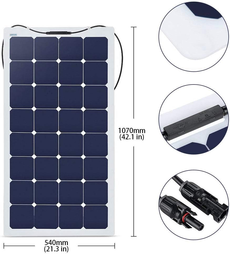 Acopower 110w 12v Ultra-Flexible Lightweight ETFE Solar Panel with Connector - 1 Pack