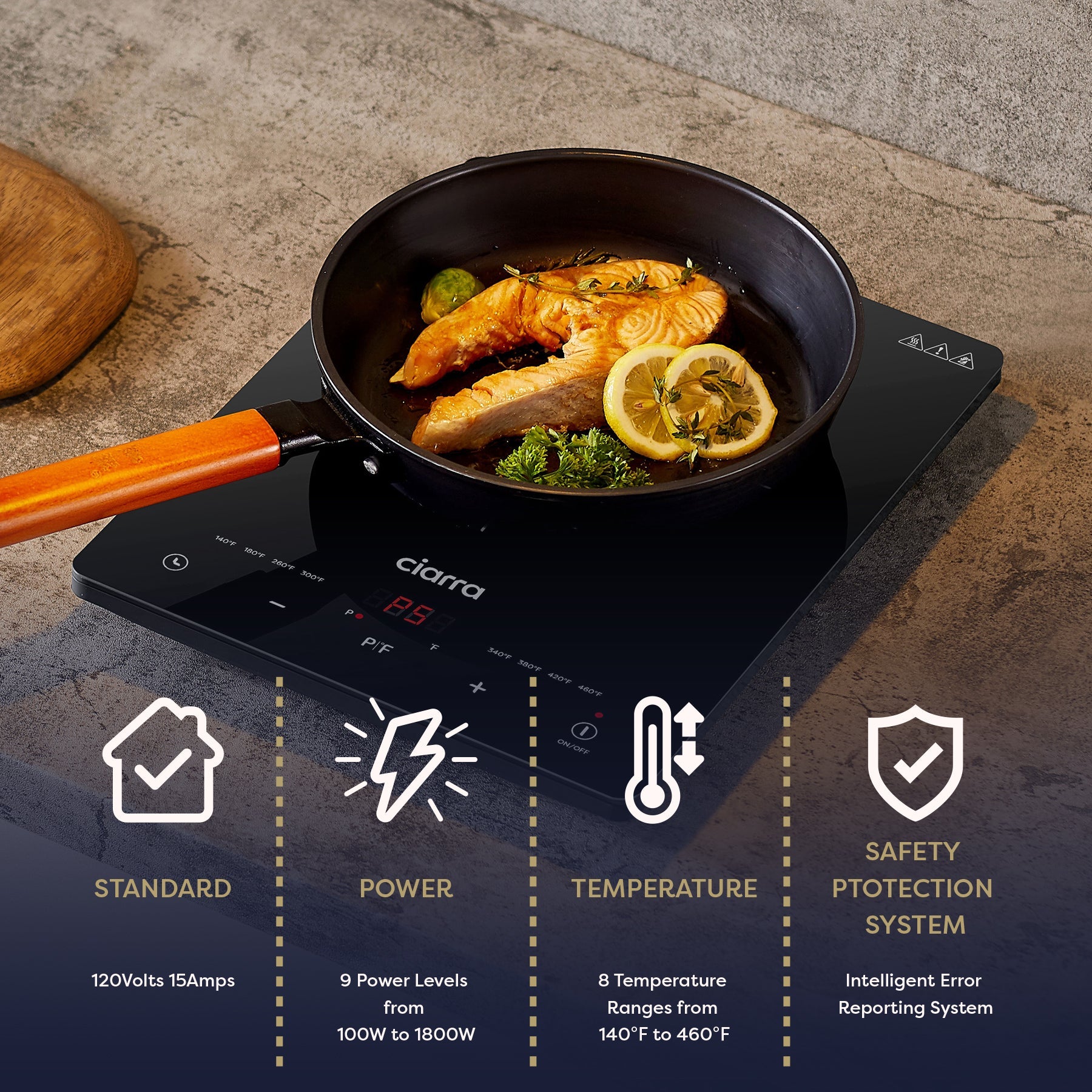 CIARRA 1800W Touch Control Portable Induction Cooktop - CATIH1-OW