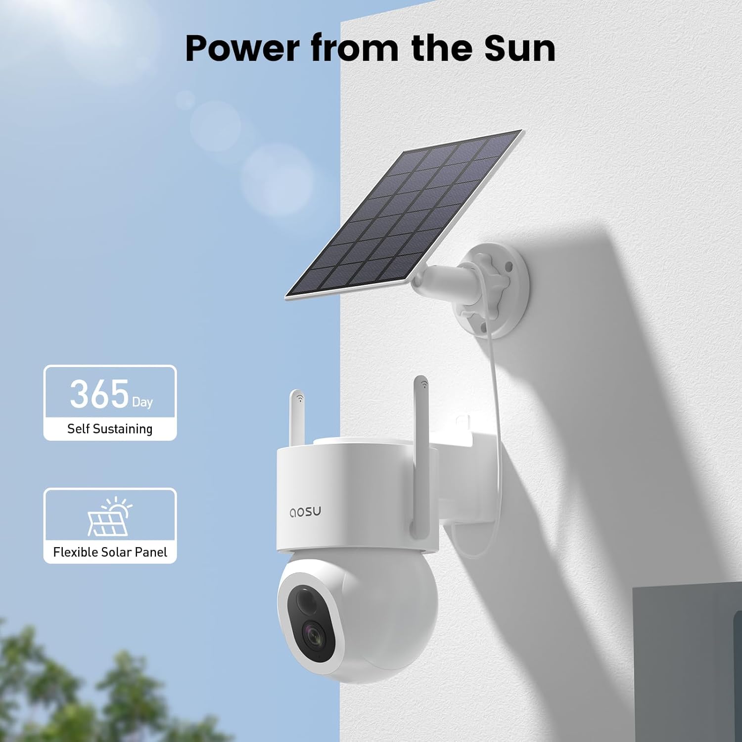 AOSU 360° Pan/Tilt Solar Wireless Outdoor Security Camera with Floodlight