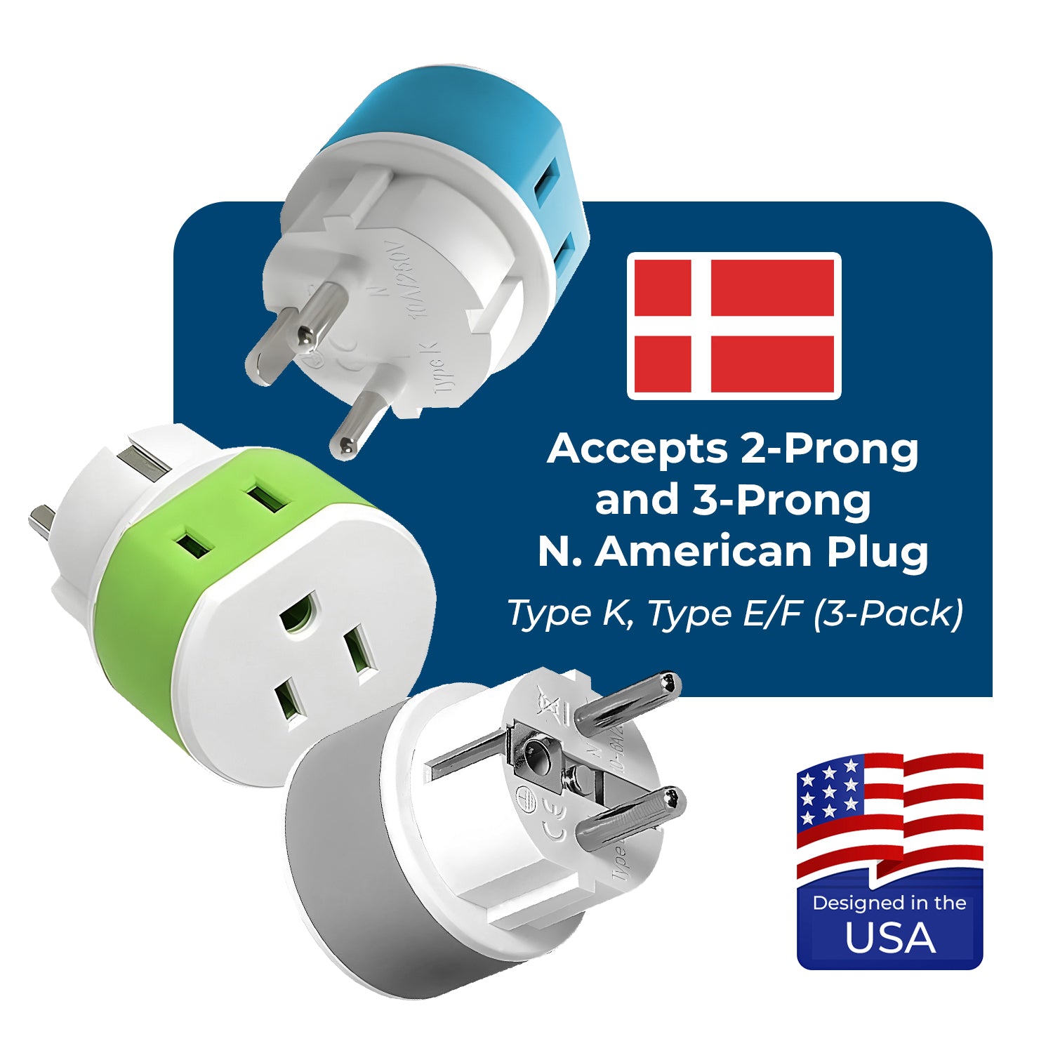OREI US-20 Denmark Travel Adapter: Compact 2-in-1 Type K for Seamless Charging