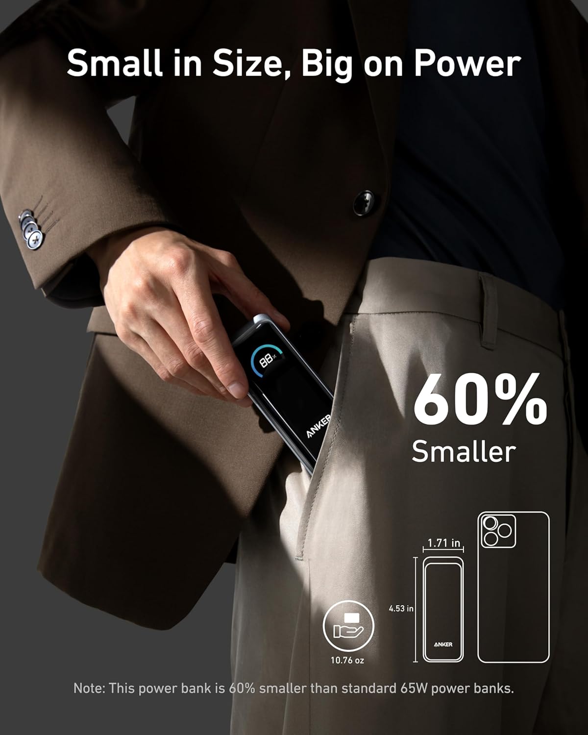 Anker Prime 9600mAh Ultra-Compact Power Bank with 65W Fast Charge - Black