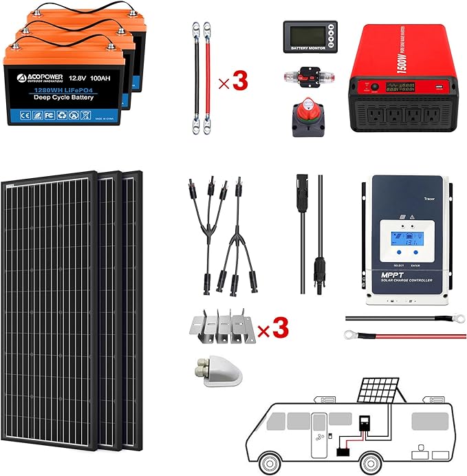 Acopower 200W High - Performance 300Ah (3x100Ah) Lithium Power System