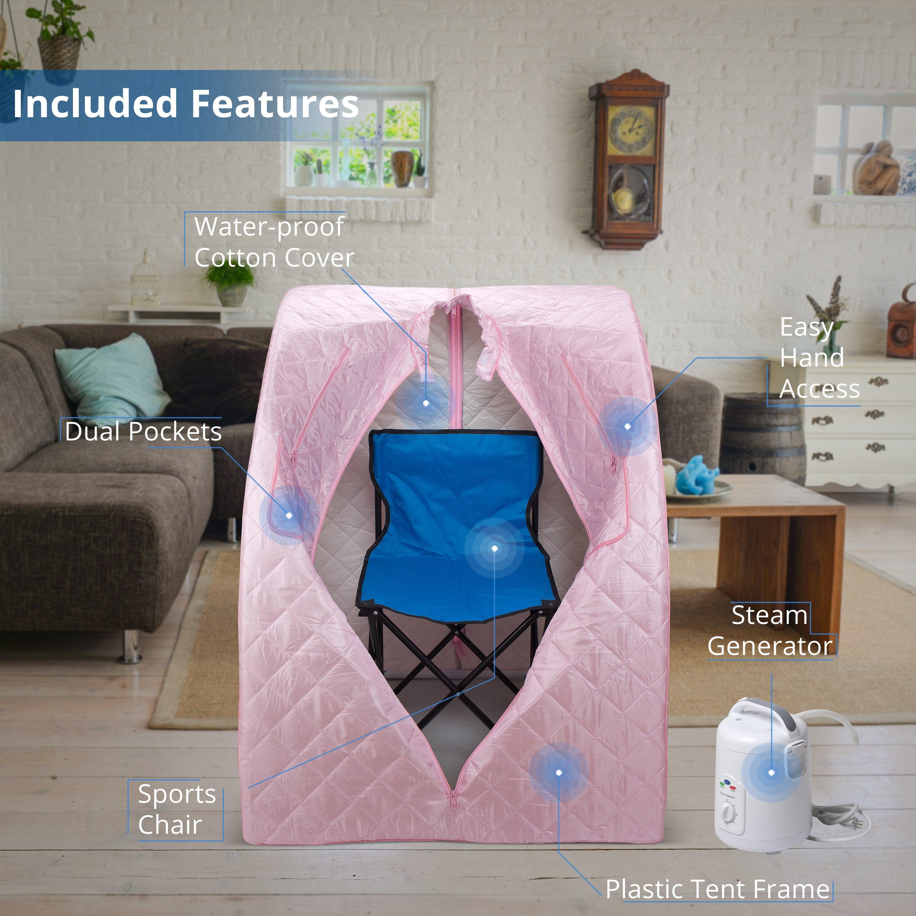Durasage Health - Oversized Pink Portable Steam Sauna for Home: Weight Loss, Detox & Relaxation, with Included Chair