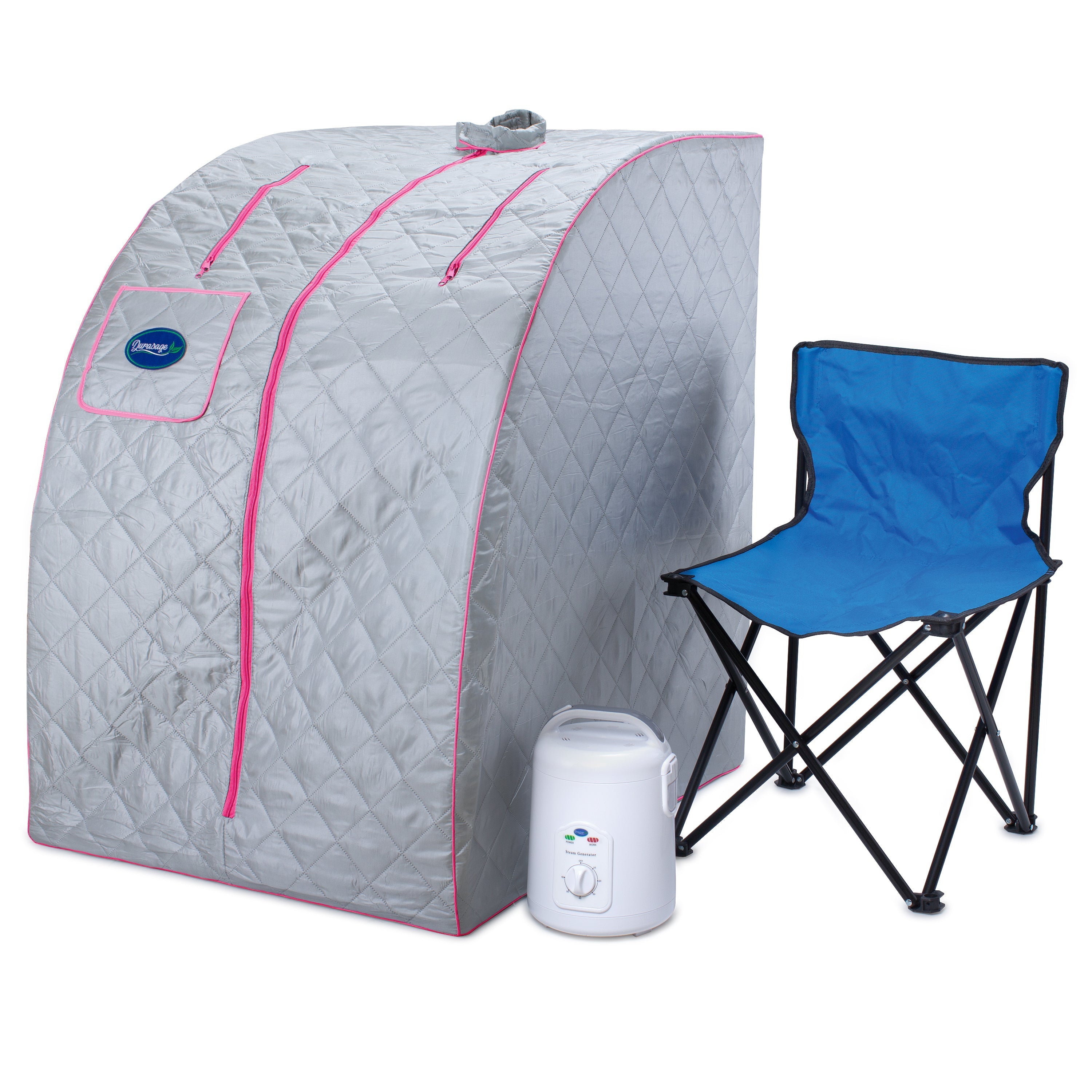 Durasage Lightweight Portable Home Steam Sauna - Relax in Style! 800W, 60 Minute Timer, Chair Included (Pink Trim)