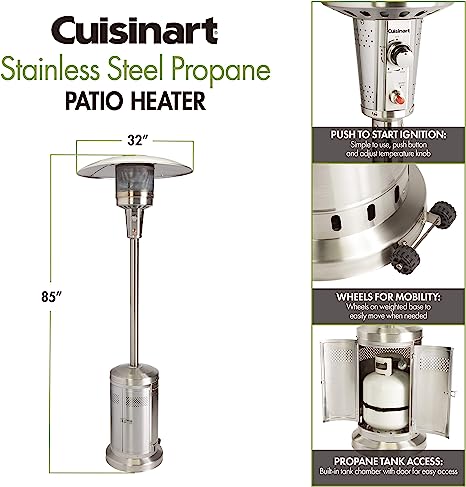 CozyChill Cuisinart Stainless Steel Propane Patio Heater - Warm Your Outdoor Space