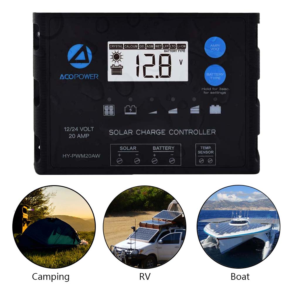 Acopower 20A ProteusX Waterproof PWM Solar Charge Controller - 8 Battery Types Compatible