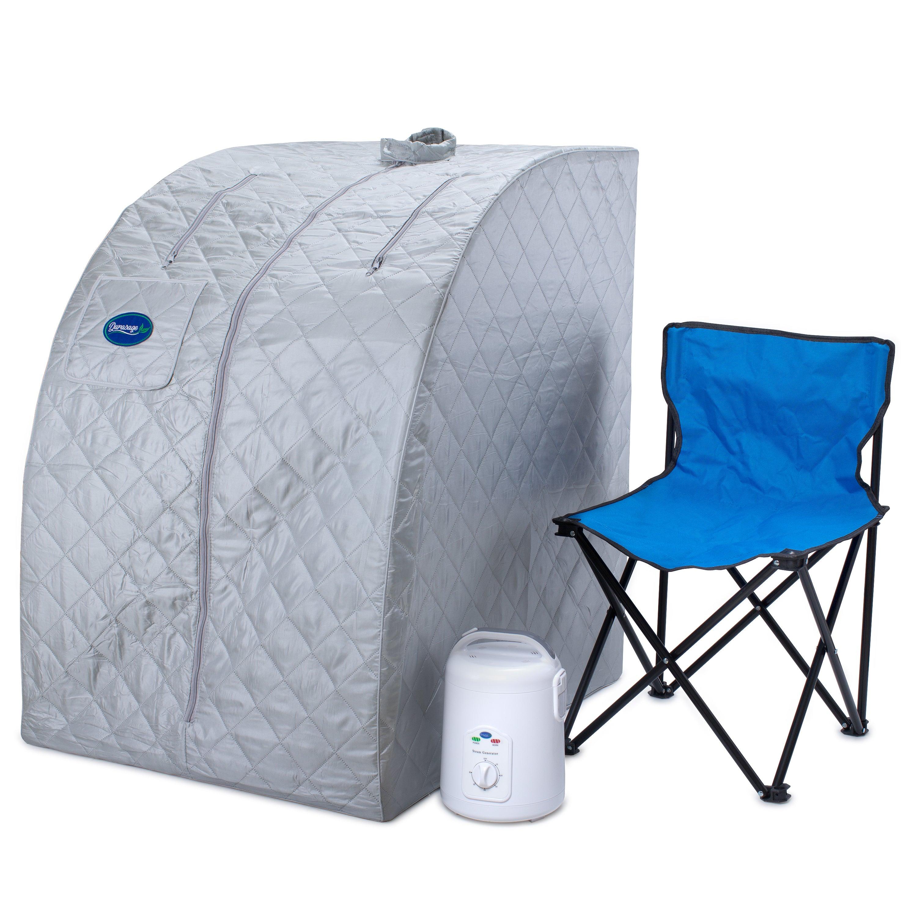 Durasage Lightweight Portable Home Steam Sauna Spa - Relax in Style, 60 Minute Timer, 800 Watt Steam, Chair Included - Silver
