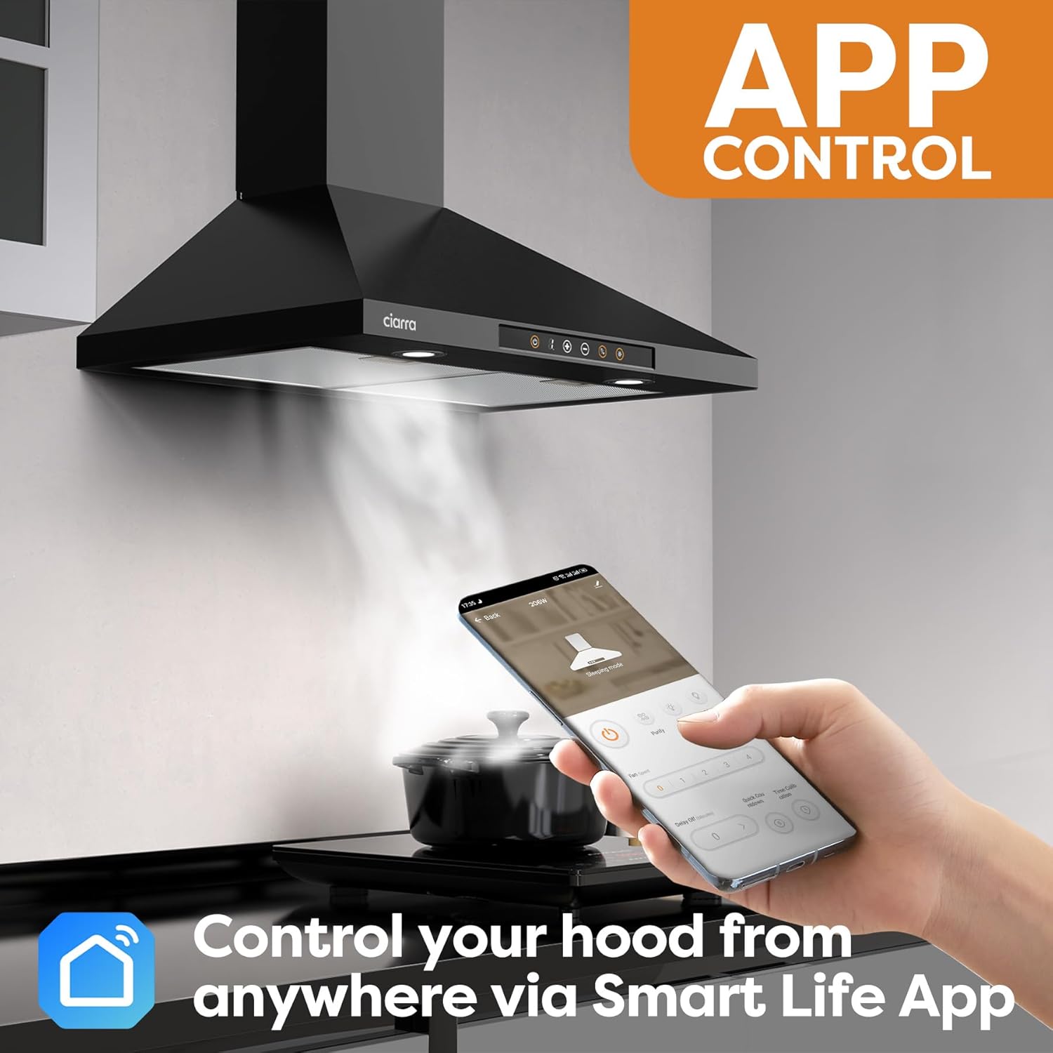 CIARRA 30-Inch Alexa & Google Home Voice-Controlled Smart Wall Mount Range Hood