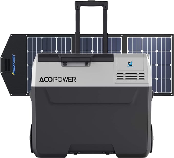 Acopower 40/42 Quart Battery-Operated Fridge Bundle with Solar Panel - Your Off-Grid Powerhouse