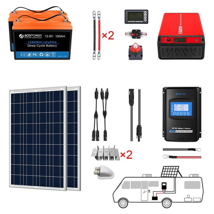 Acopower 100W Mono 300Ah Li300Ah M600w All-in-One Solar Power System