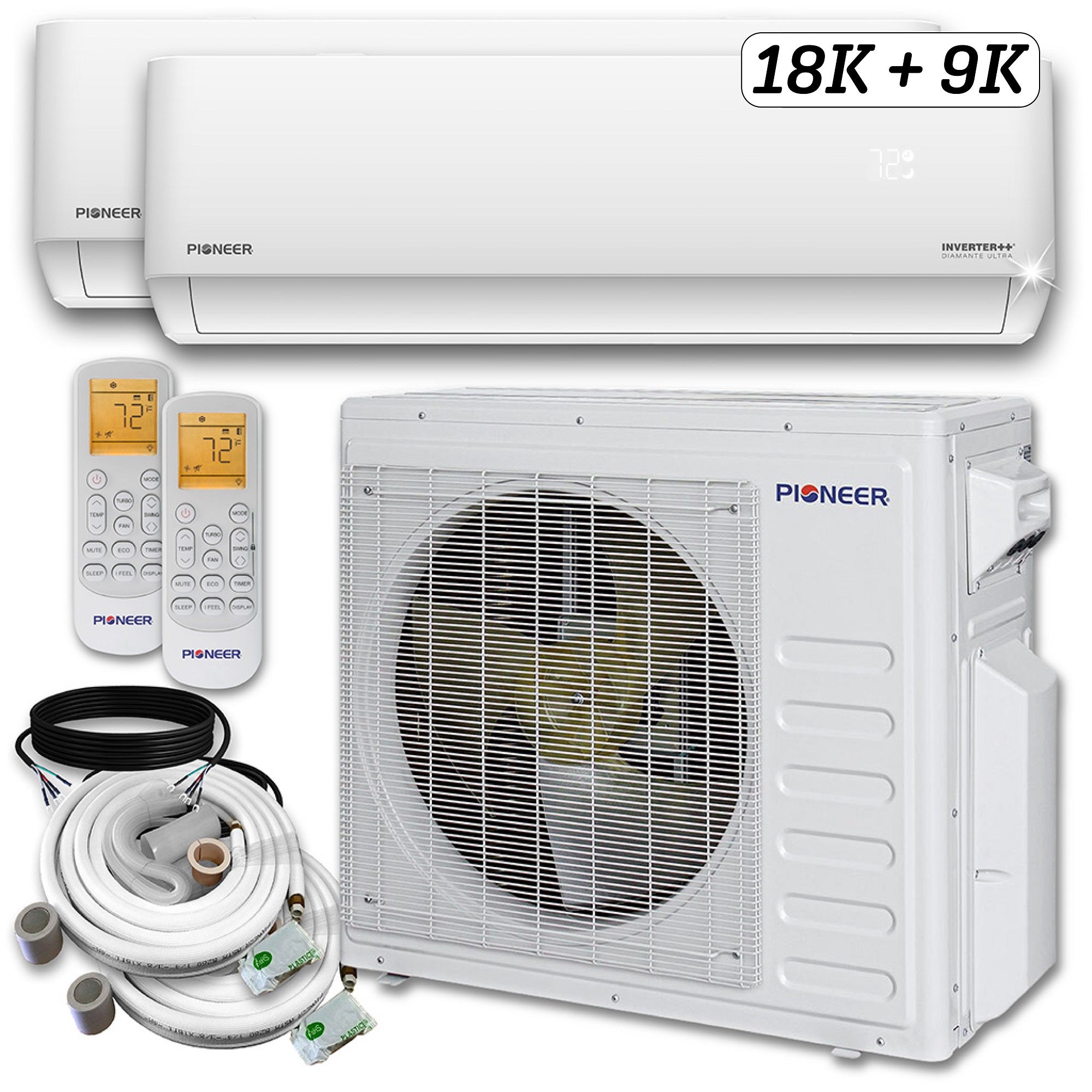 Diamante Ultra Wi-Fi 22 SEER2 Energy-Star 2-Zone Wall Mount Air Conditioner Heat Pump - 27000 BTU, 2.25-Ton, 230-Volt