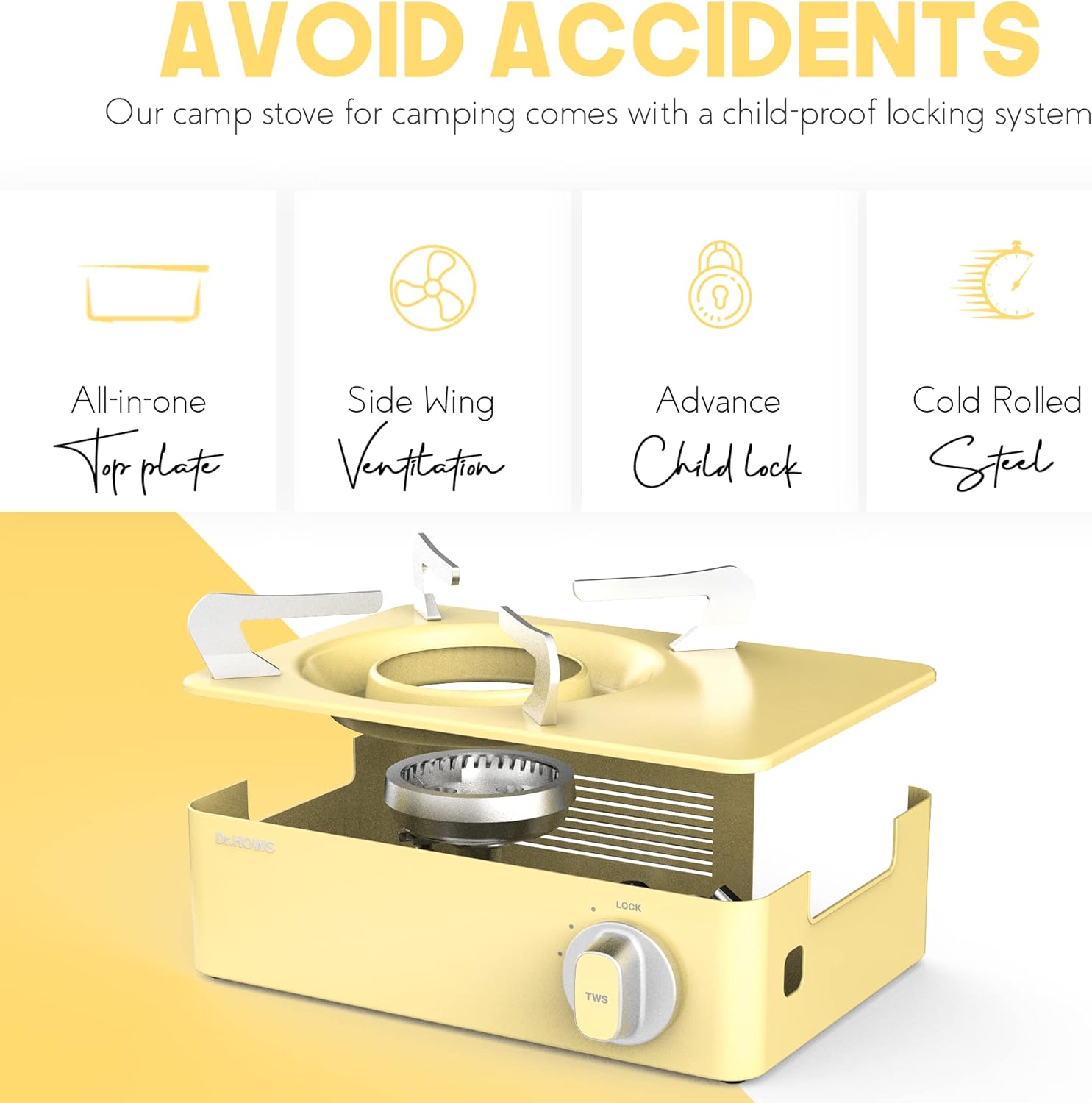 Dr.HOWS Twinkle Mini Portable Butane Camping Stove - Your Outdoor Cooking Companion (Lemon)