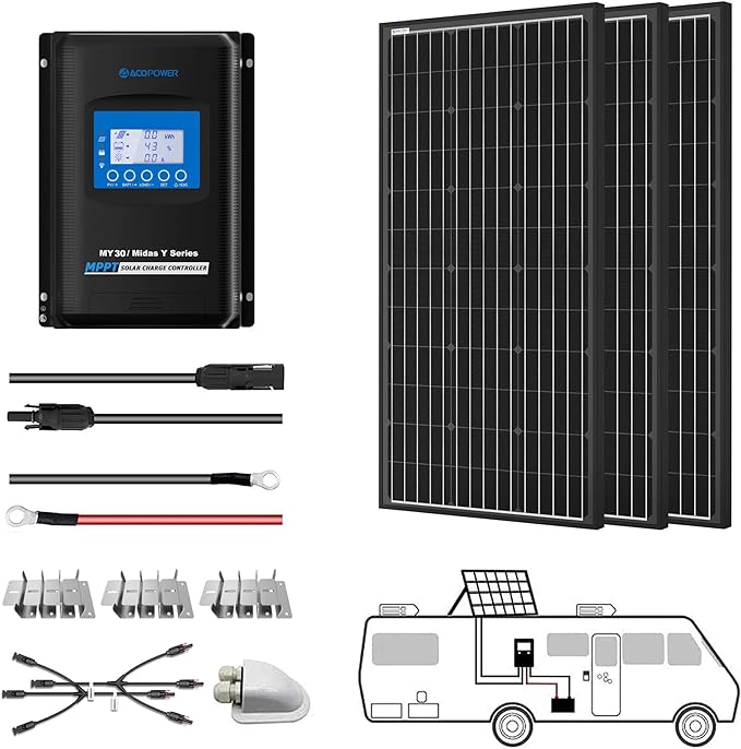 ACOPower 100W Mono RV Solar Kit - 300W 30A All Black