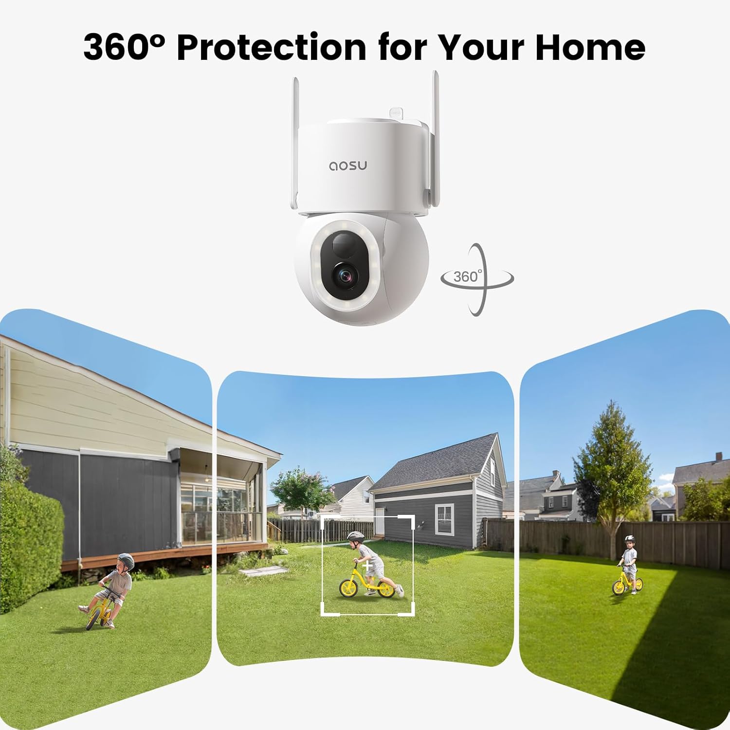 AOSU 360° Pan/Tilt Solar Wireless Outdoor Security Camera with Floodlight