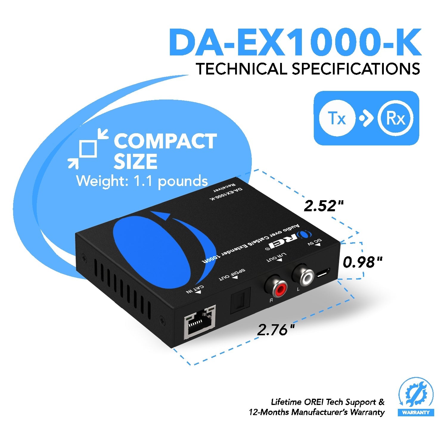 OREI DA-EX1000-K Digital Audio Extender - Expand Your Audio Experience Up to 1000 Feet