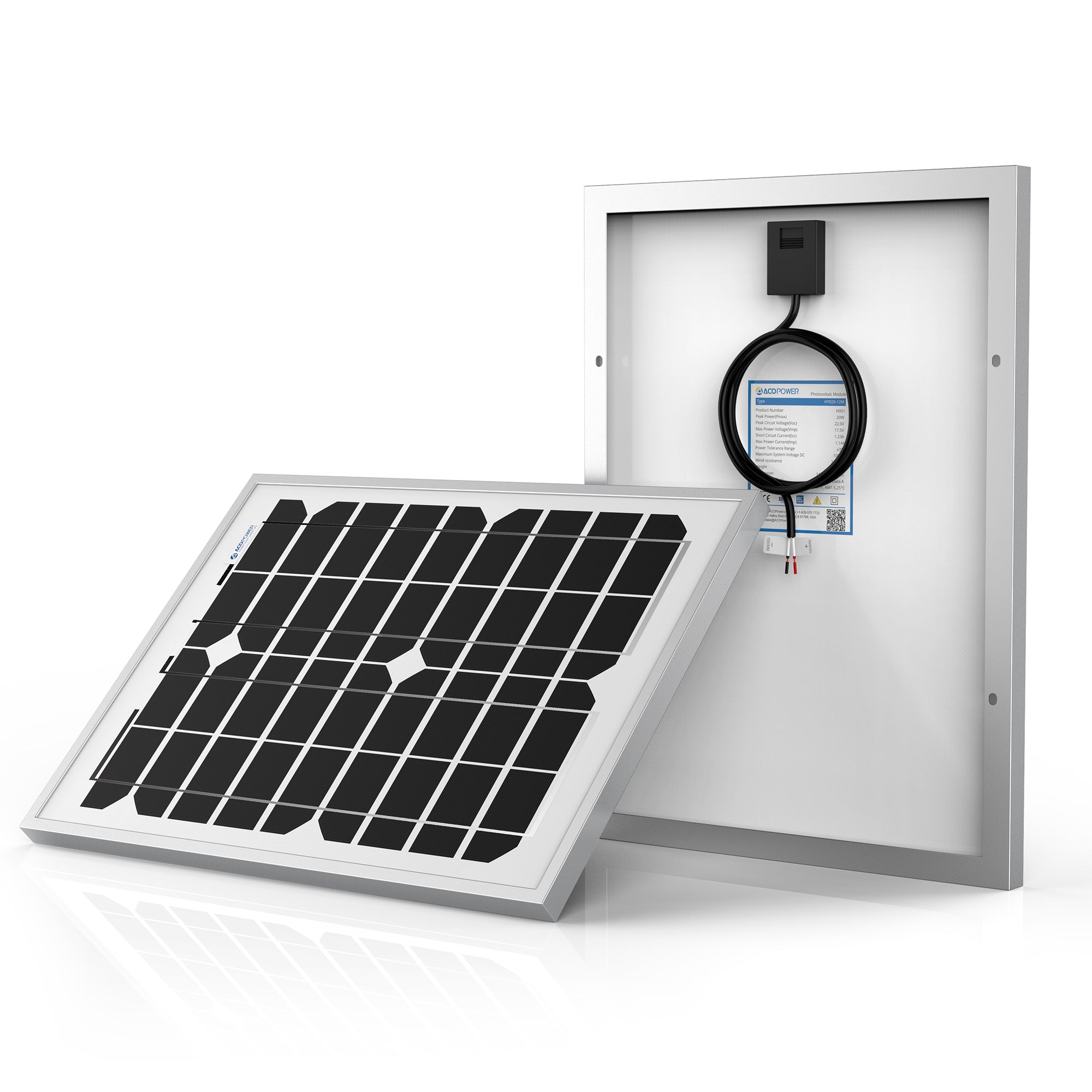 Acopower 20W Monocrystalline Solar Panel for Off-Grid Systems