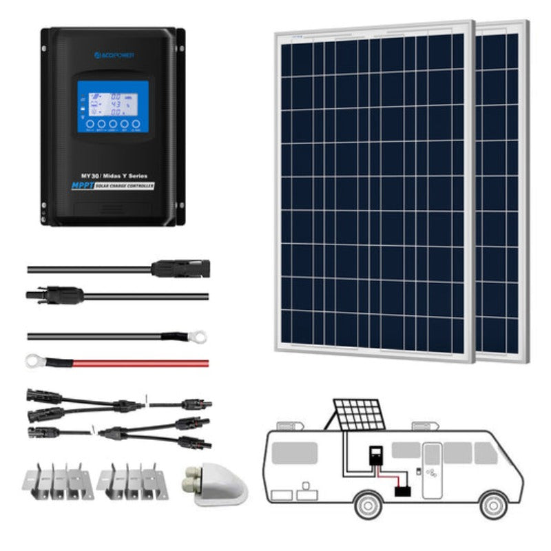 ACOPOWER 200W 12V Polycrystalline Solar RV Kit with 30A MPPT Charge Controller - Your Portable Power Solution for Adventures