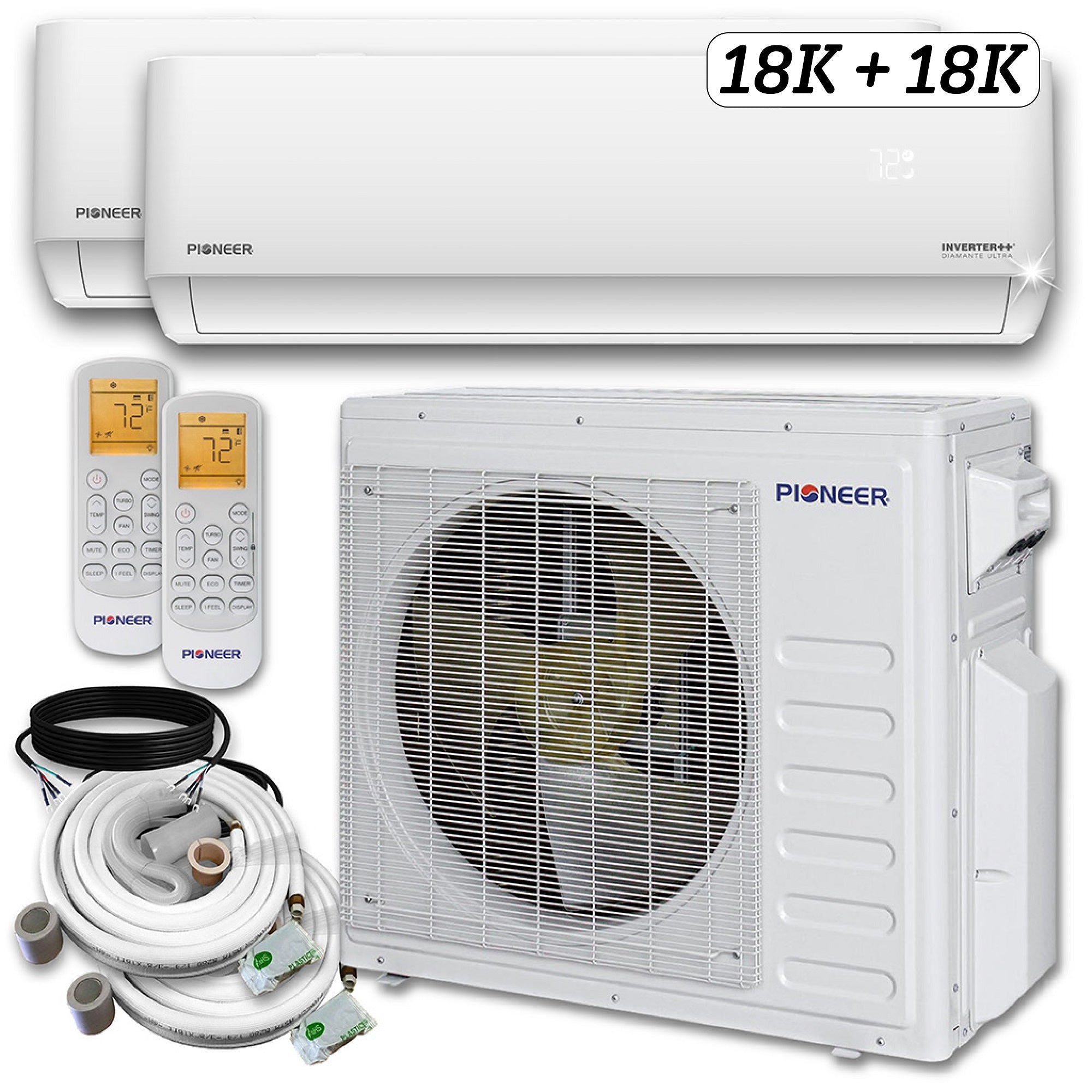 Dual Split 36000 BTU 3-Ton Diamante Ultra Wi-Fi 21.5 SEER2 Energy-Star Multi (2) Zone Wall Mount Air Conditioner Heat Pump - The Ultimate Climate Control Solution