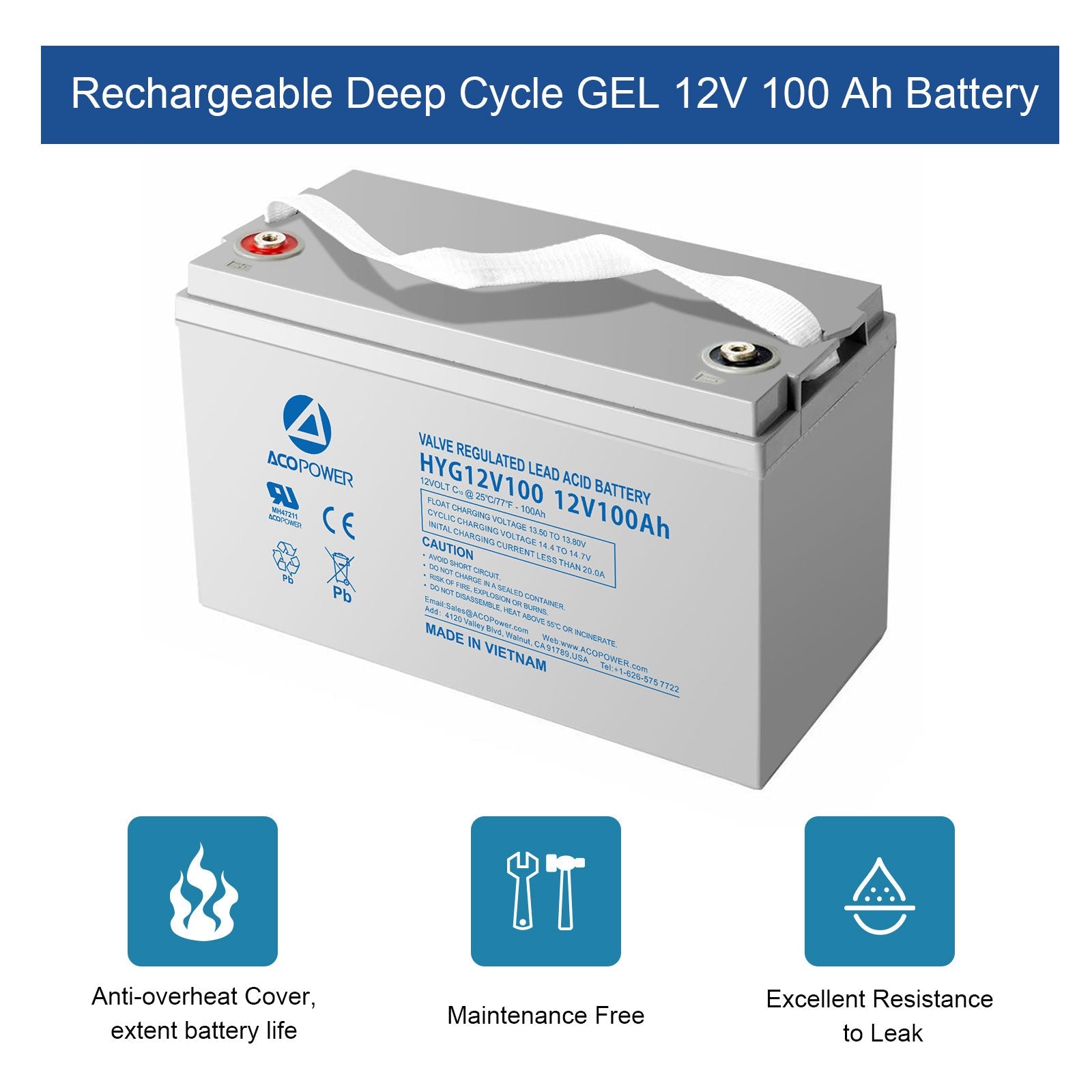 Acopower 12V 100Ah Rechargeable Gel Deep Cycle Battery - Your Reliable Power Solution